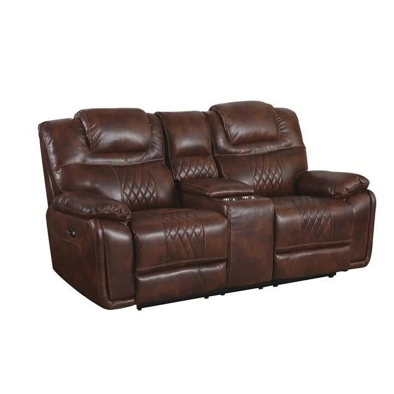 Brown Leather Dual Reclining Loveseat with Center Console O291436
