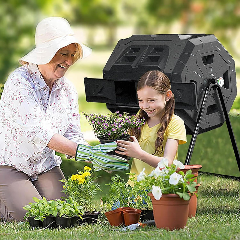 160L Dual Chamber Tumbling Compost Bin with Thermometer L9382