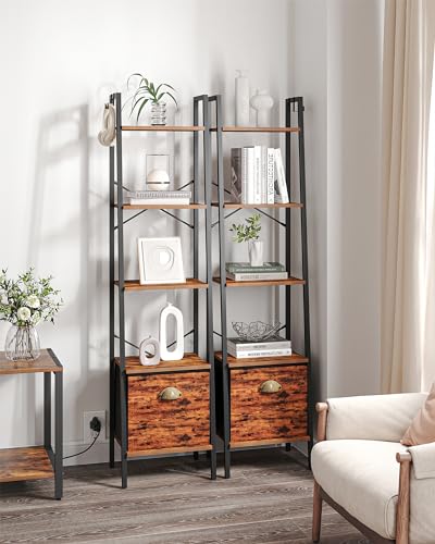 4 Tier Rustic Brown Narrow Bookshelf with Drawer D819910