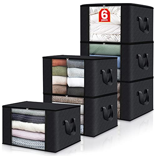 6 Pack Blue Foldable Clothes Storage Bags with Lids and Handle F874778