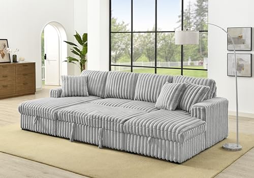 Grey Oversized U Shaped Sleeper Sofa with Double Storage Chaise J139