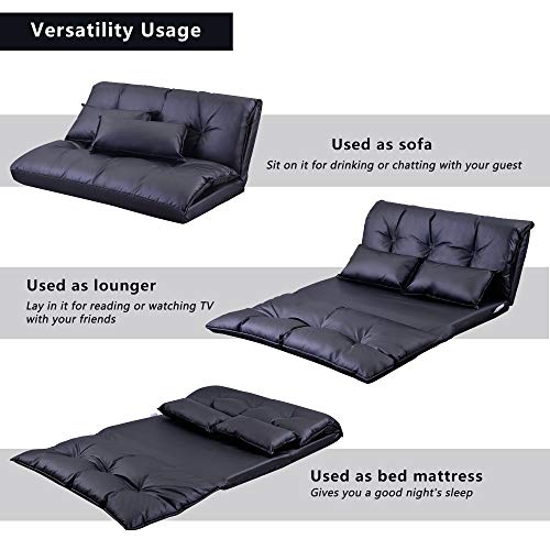 5-Position Folding Chaise Lounge with Adjustable Back & Steel Frame Black W809