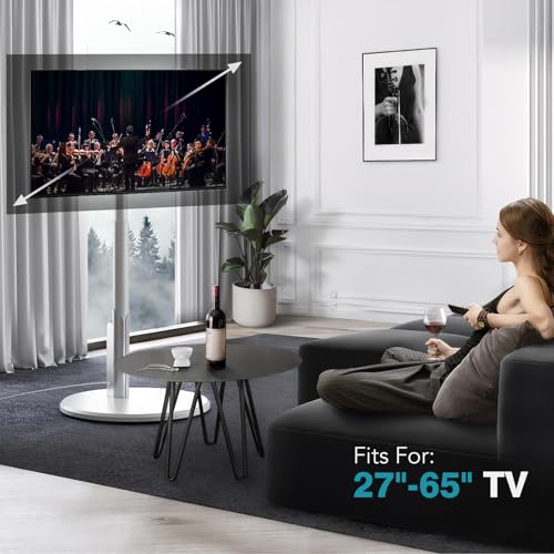 Mobile TV Stand with Power Outlet, Rolling TV Cart for 27-65 Inch Monitors, Height Adjustment, Ambient Lighting F96857