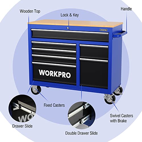 46-Inch 9-Drawers Rolling Tool Chest with Wooden Top J919265