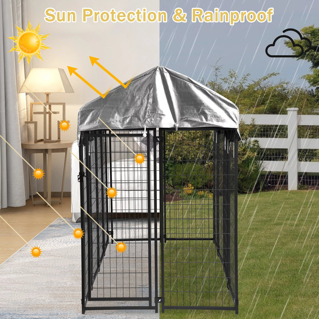 Heavy Duty Large Dog Kennel with UV Protection Waterproof Cover and Roof Metal Welded Dog Crate J55055