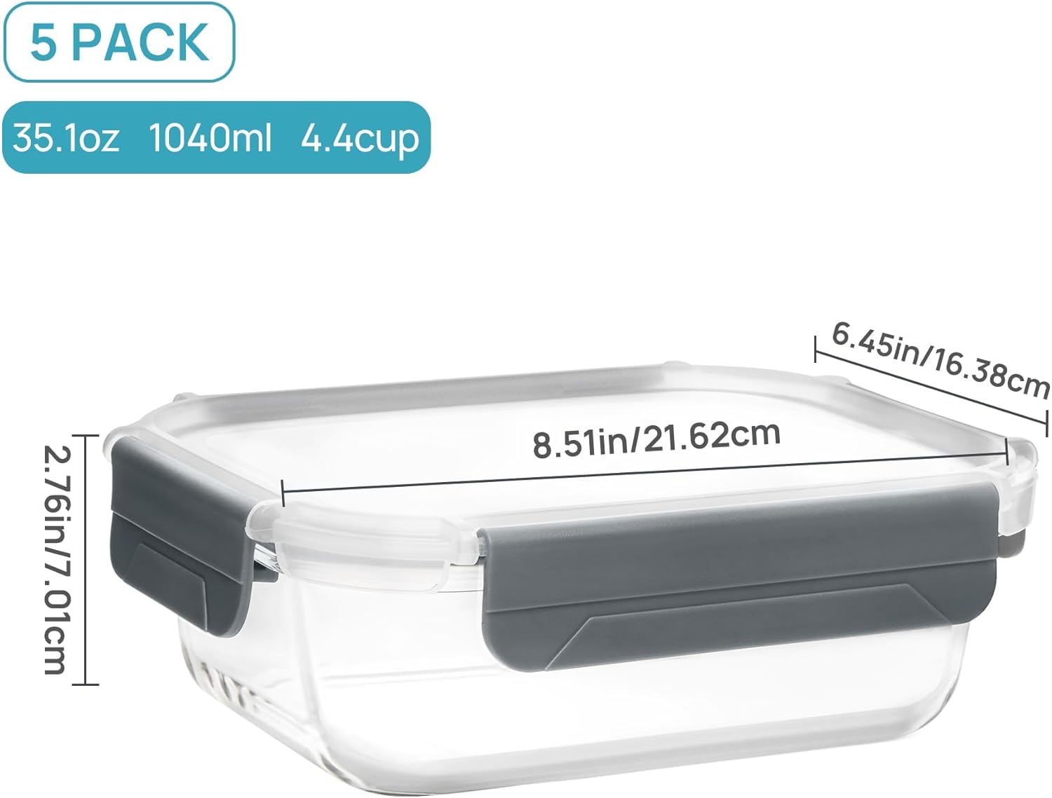 5 Pack 35oz Glass Food Storage Containers with Lids Q29130