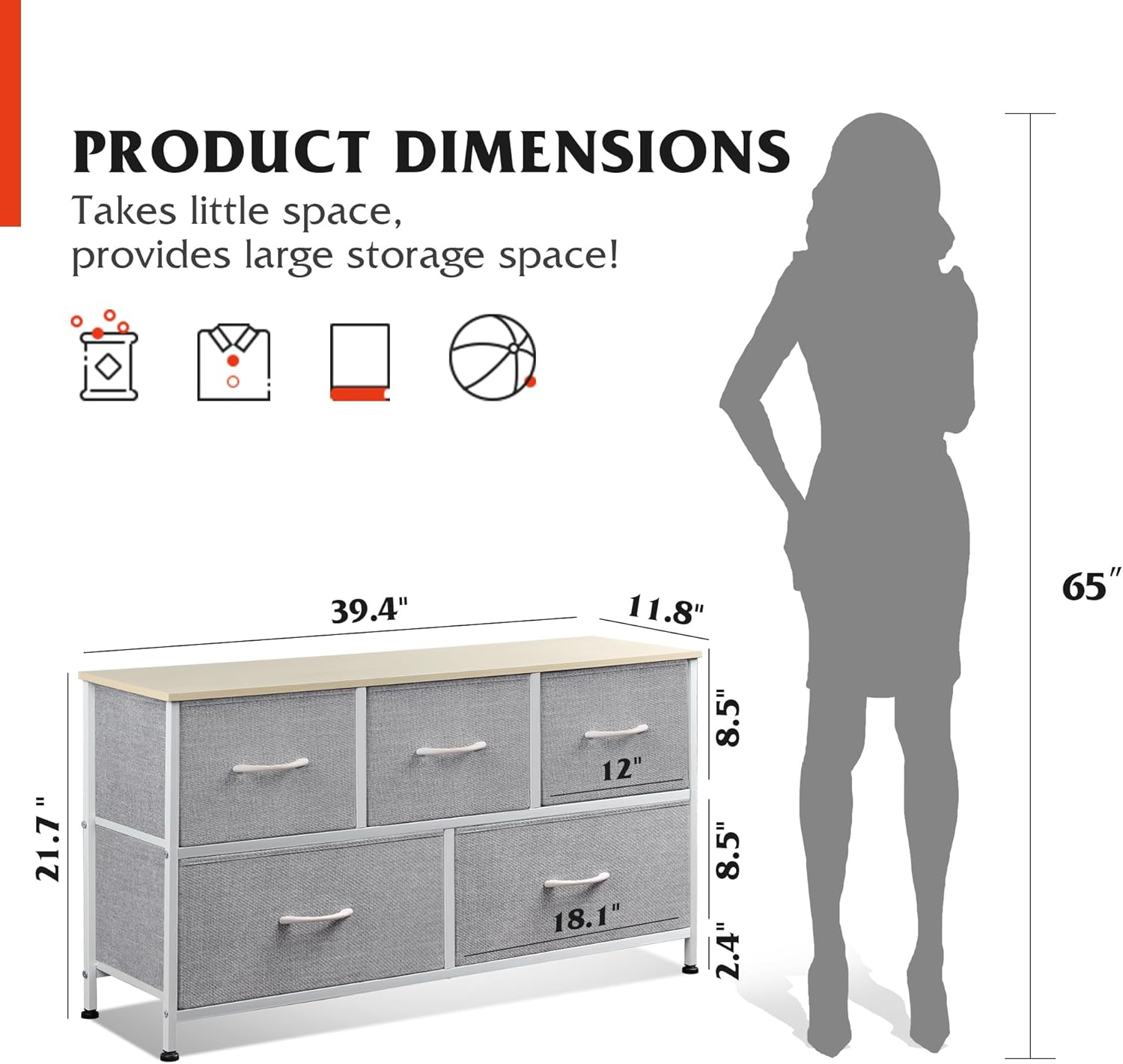 1-Drawer Nightstand and 5-Drawer Dresser Set with Fabric Bins, Steel Frame F2737