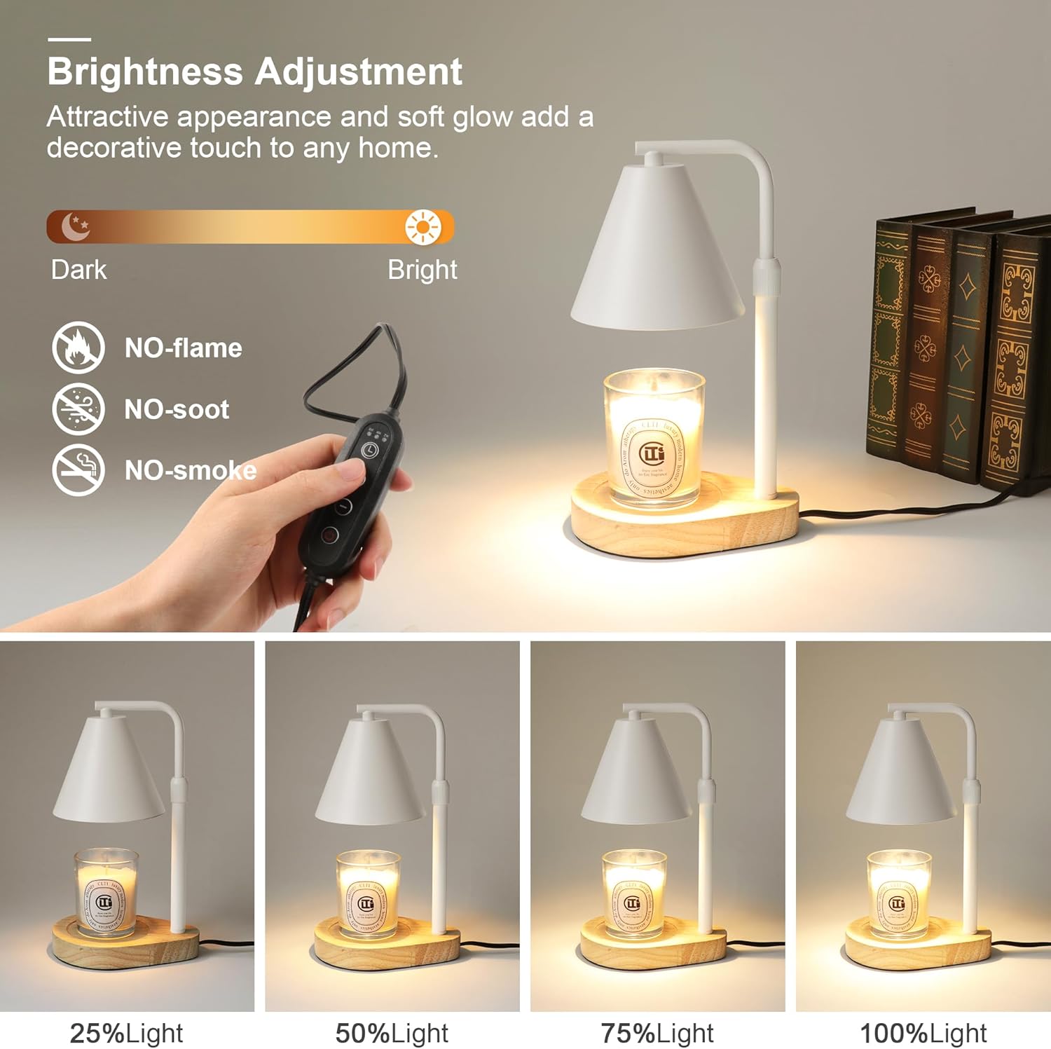 Candle Warmer Lamp with Timer, Adjustable Height Dimmable, 2 Bulbs C28190