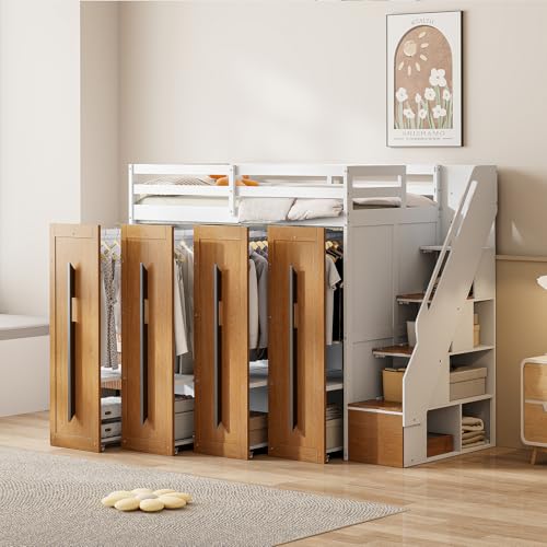 Twin Size Solid Wood Loft Bed with Storage B598
