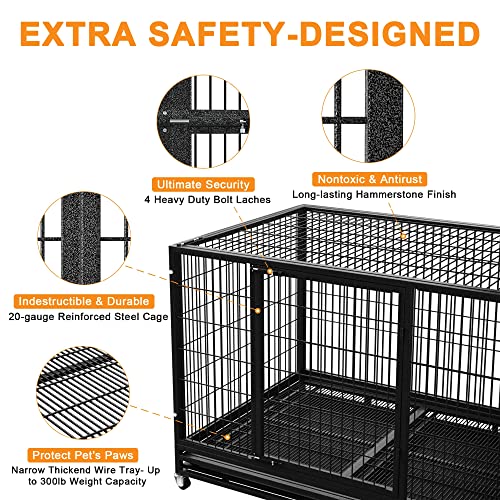 Heavy Duty Dog Crate Cage Kennel with Removable Wire Trays and Wheels H35523