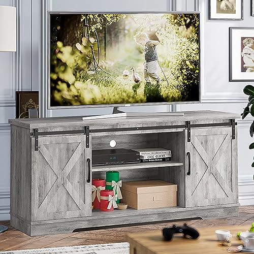 Gray Barn Door TV Stand with Storage and Shelves W179410