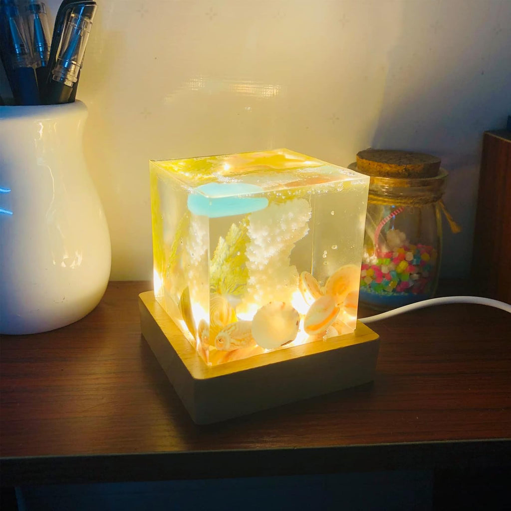 Large Cube LED Silicone Molds with USB Powered Wooden Lighted Base D378895