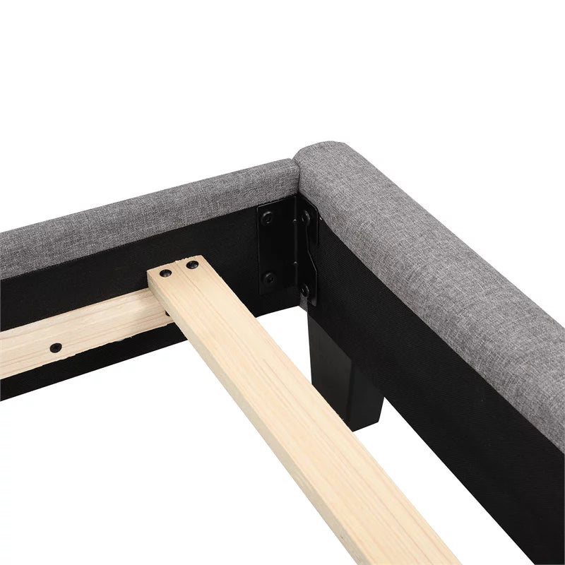 Gray Linen Fabric Queen Upholstered Platform Bed with Tufted Headboard C3963