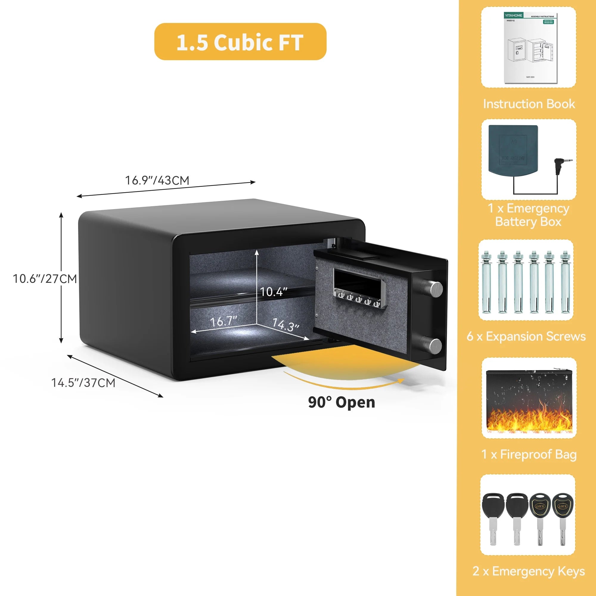 Black 1.5 CU.FT Digital Keypad Security Safe Box I75602