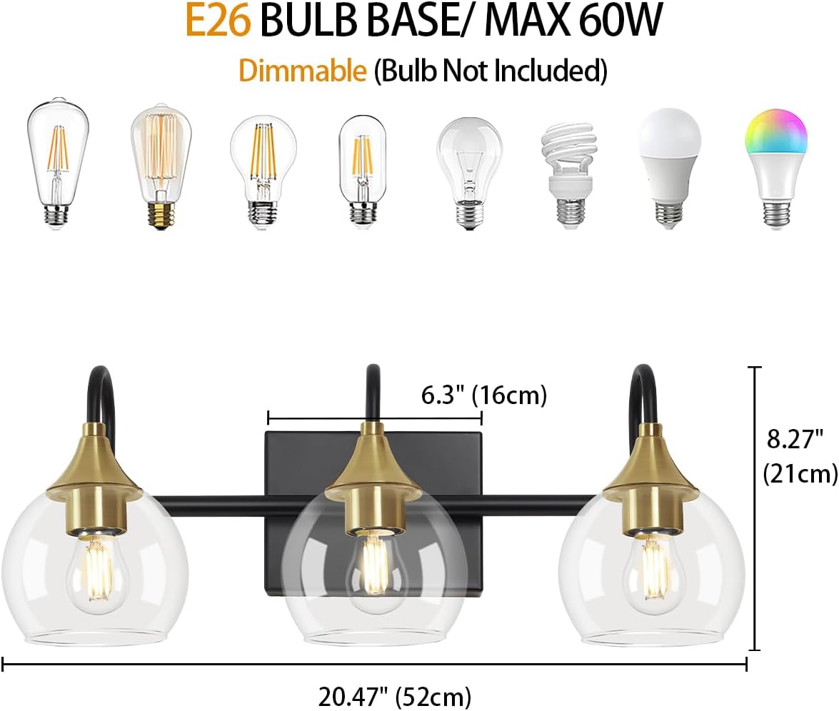 Black Gold 3 Light Bathroom Vanity Light H252103