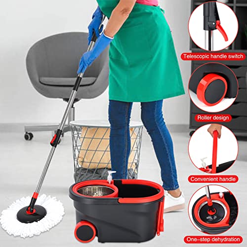 Stainless Steel 61" Spin Mop and Bucket with 3 Microfiber Mop Refills D960