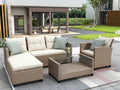 Beige Brown 4 Piece Wicker Rattan Sectional Sofa P186510