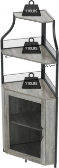 Corner Wine Cabinet with Detachable Wine Rack and Glass Holder, Grey N794