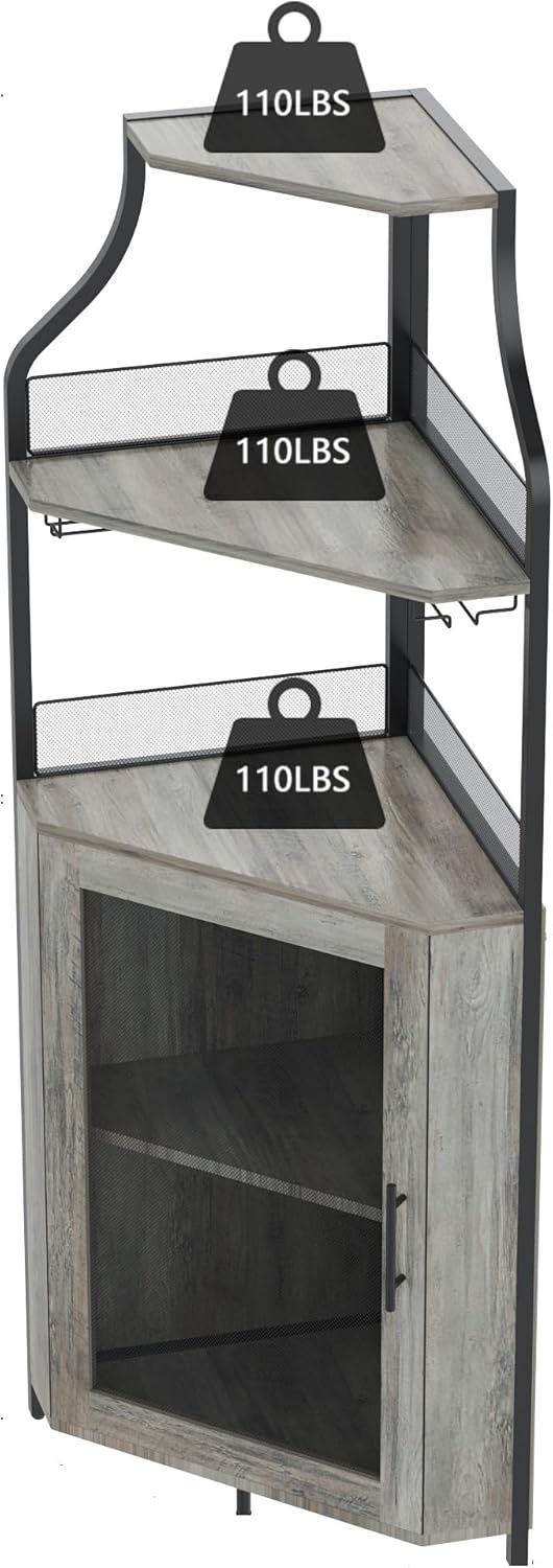 Corner Wine Cabinet with Detachable Wine Rack and Glass Holder, Grey N794