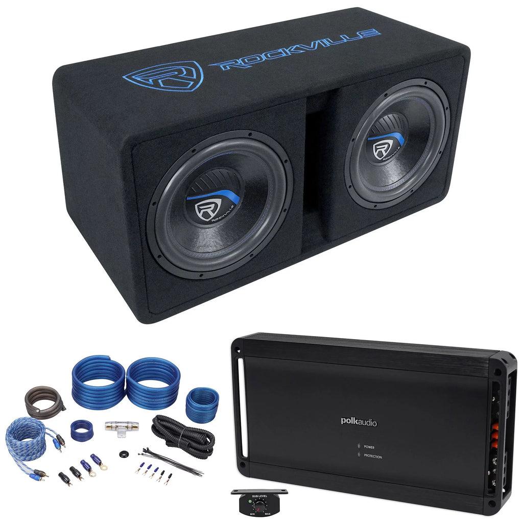 Dual 12" 2800w Car Subwoofers with Vented Sub Box and Amp K963
