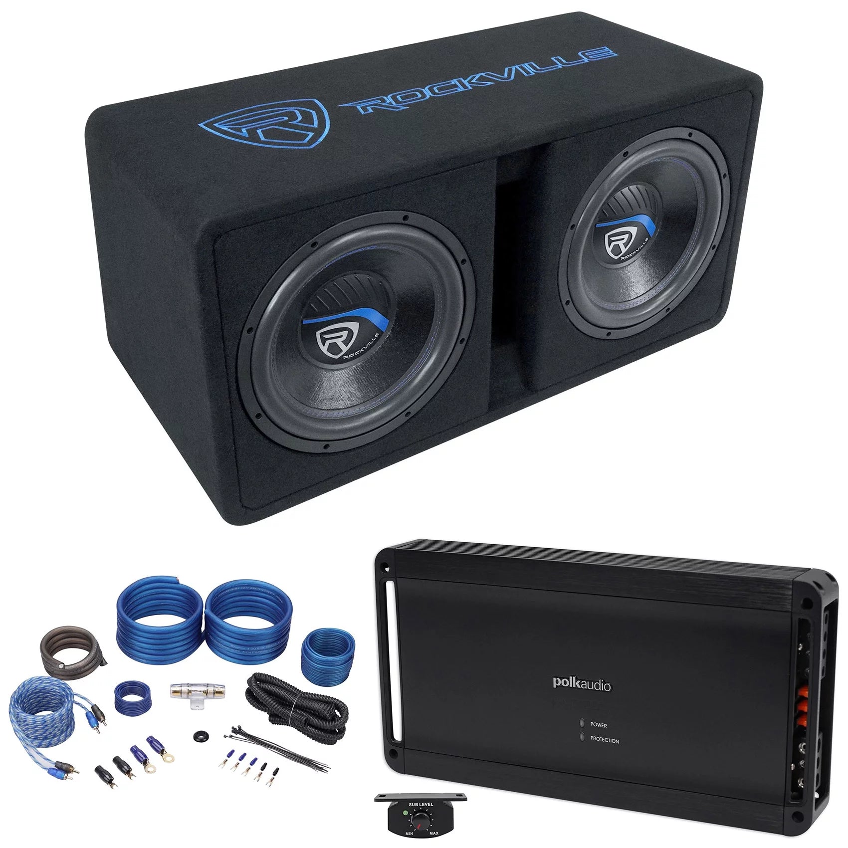Dual 12" 2800w Car Subwoofers with Vented Sub Box and Amp K963
