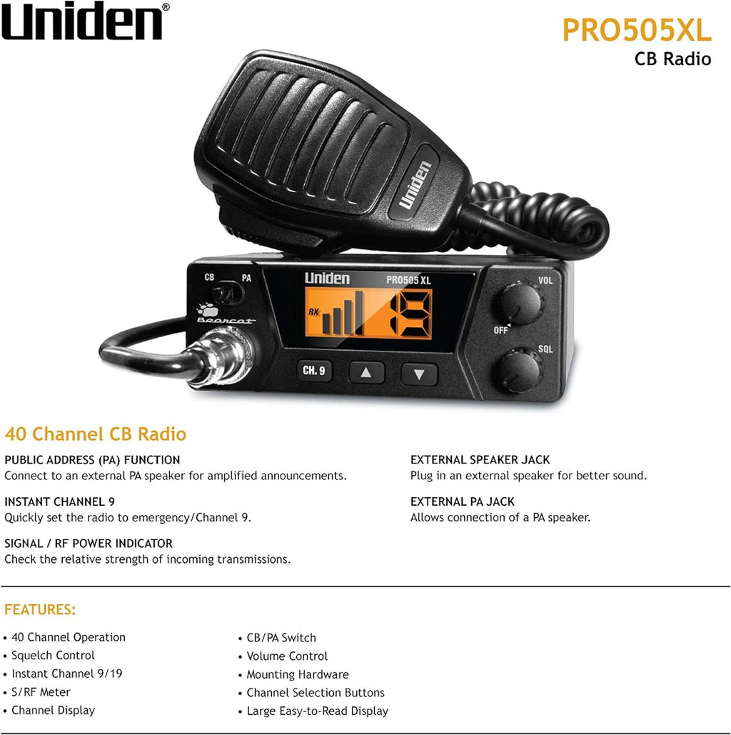 40-Channel CB Radio with 12V 3-Pin Plug Fused Replacement Power Cord F568