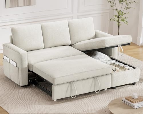 81" Chenille Beige Sleeper Sofa Bed with Pull Out Bed B272