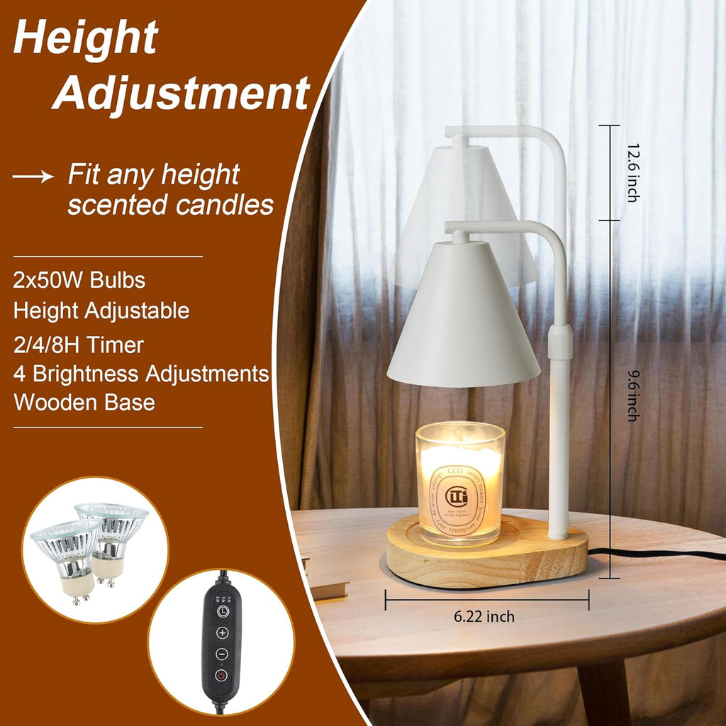 Candle Warmer Lamp with Timer, Adjustable Height Dimmable, 2 Bulbs C28190