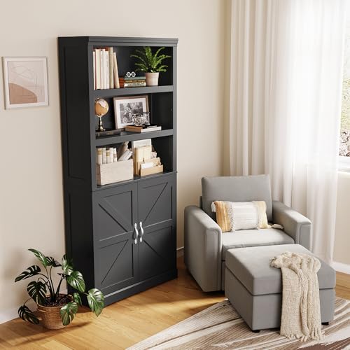 Brown 5 Shelf Bookcase with Doors O635715