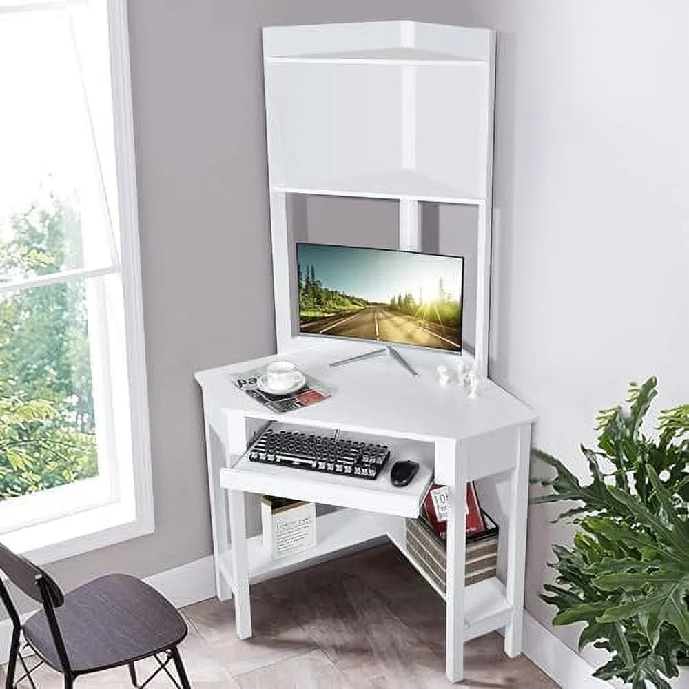White Corner Desk with Hutch and Keyboard Tray Z676726