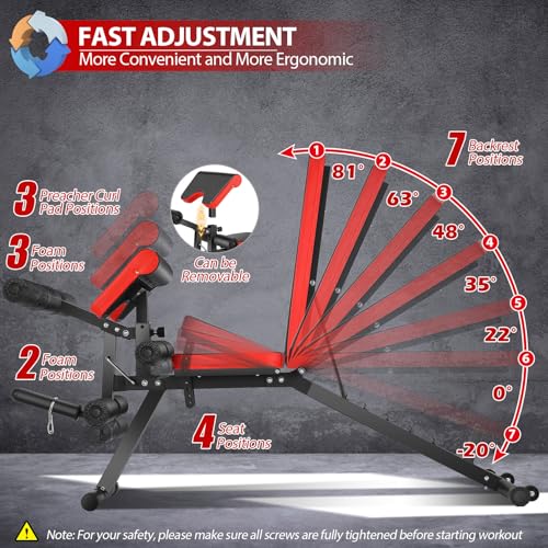 Adjustable Weight Bench with Leg Extension, Leg Curl - 800 LBS Heavy Duty Workout Bench T32454