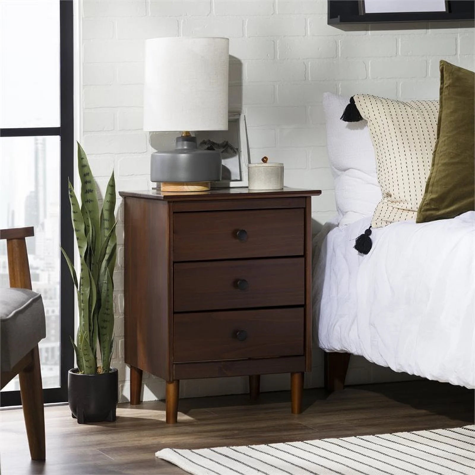 3 Drawer Solid Wood Nightstand H8096