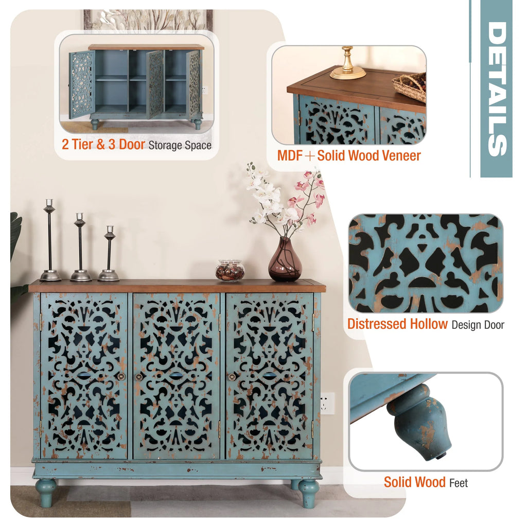 Blue 3-Door Sideboard Accent Cabinet E62675
