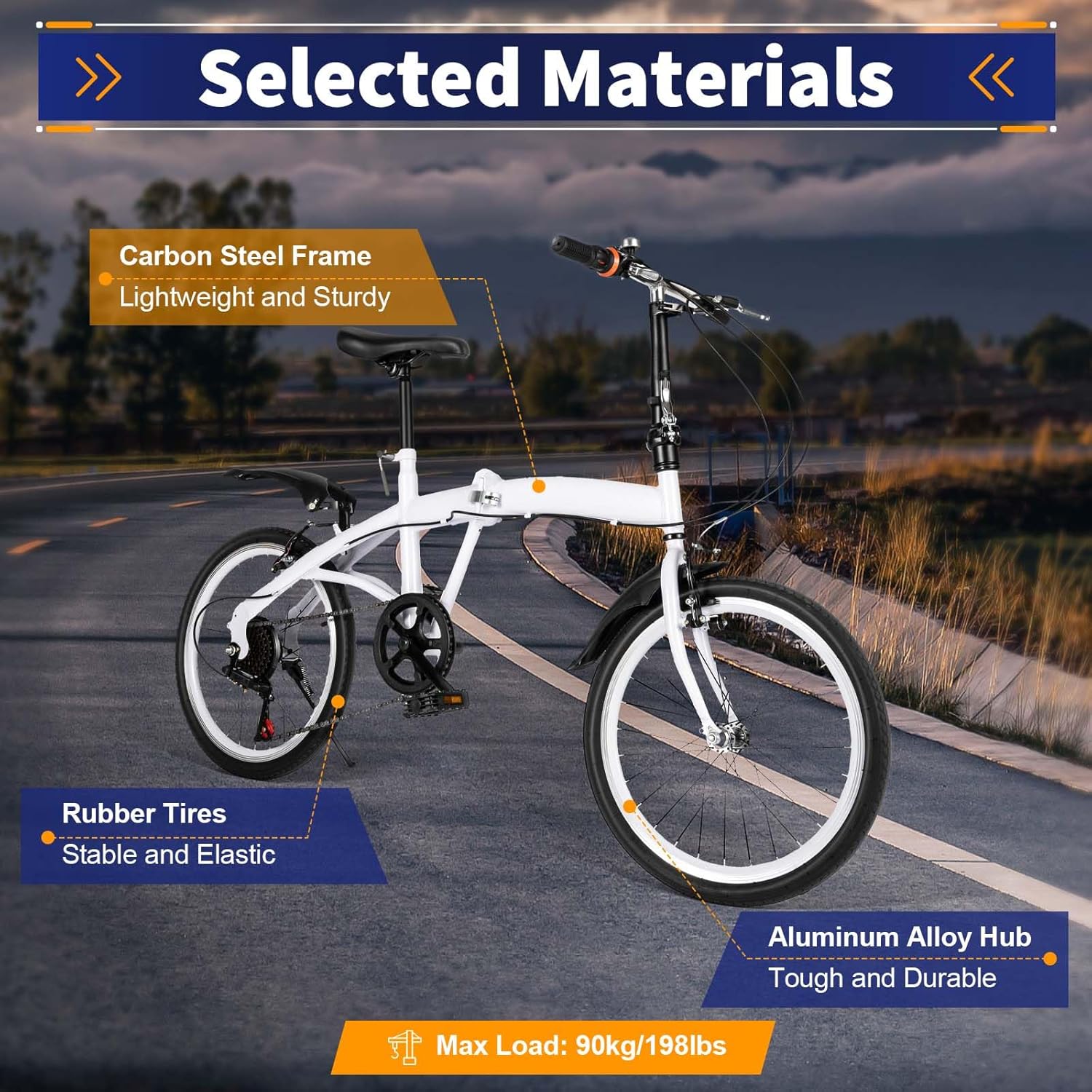 20" Folding Kids Bike 6 Speed High-Carbon Steel MTB Bicycle with Fenders, Height Adjustable Max Weight 90KG Dual Disc Brake Non-Slip E424524