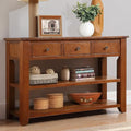 Brown Wood Entryway Console Table with Drawers and Storage Shelves O84663