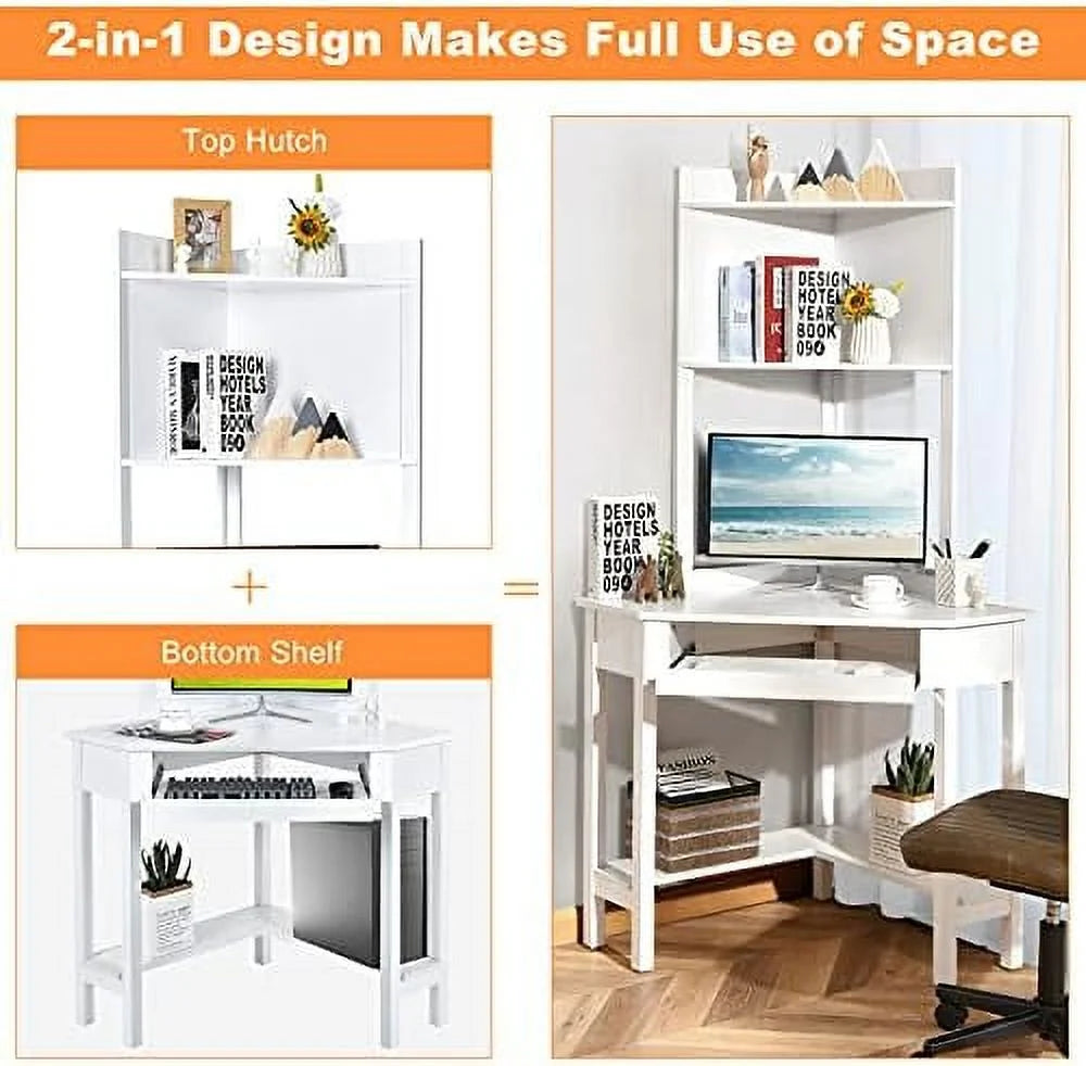 White Corner Desk with Hutch and Keyboard Tray Z676726