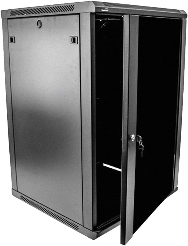 18U 19-Inch Wallmount Server Network Rack with Locking Glass Door Black O732387