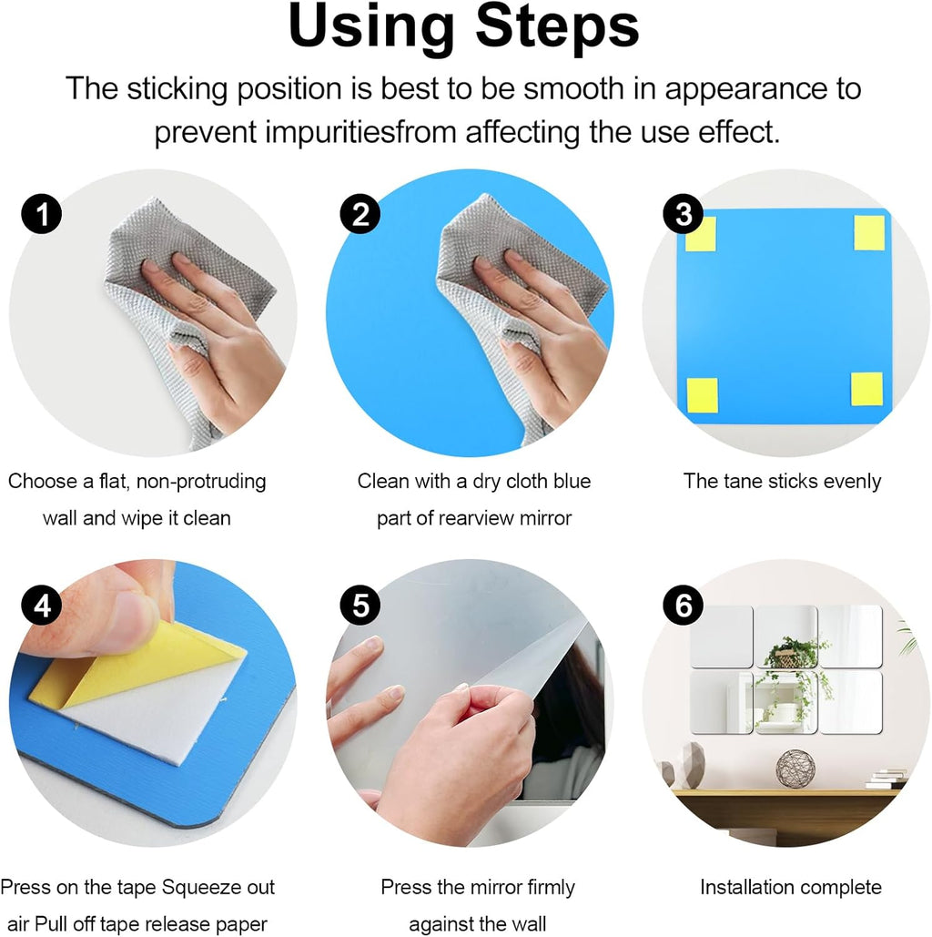 4 Pcs Self Adhesive Acrylic Square Mirror Tiles D892683