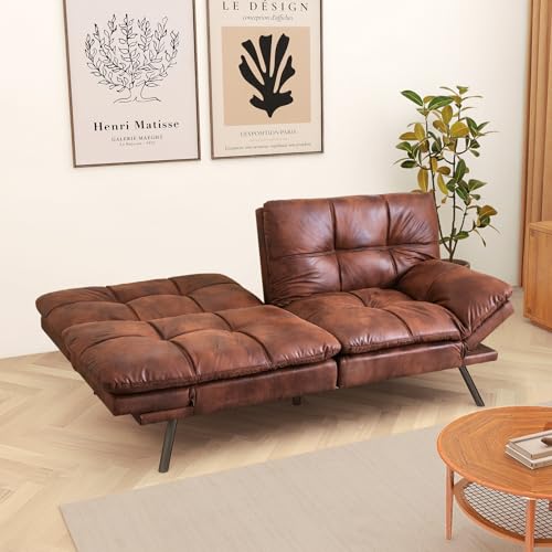 Faux Leather Memory Foam Convertible Sofa Bed, Brown B95149