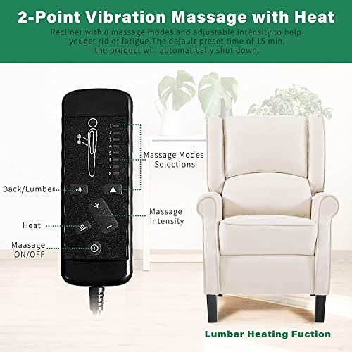 Beige Fabric Wingback Recliner Chair with Heat and Massage O3045