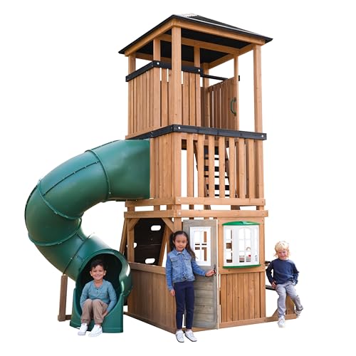 Three-Story Wooden Outdoor Playhouse with Slide I5760