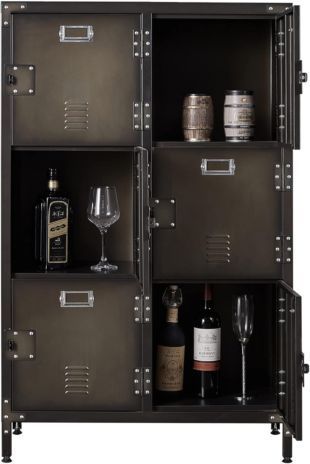 Metal Locker Storage Cabinet, 55" Steel Retro Wardrobe, 4 Doors Lockable R955