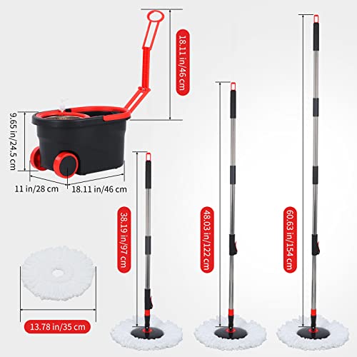 Stainless Steel 61" Spin Mop and Bucket with 3 Microfiber Mop Refills D960