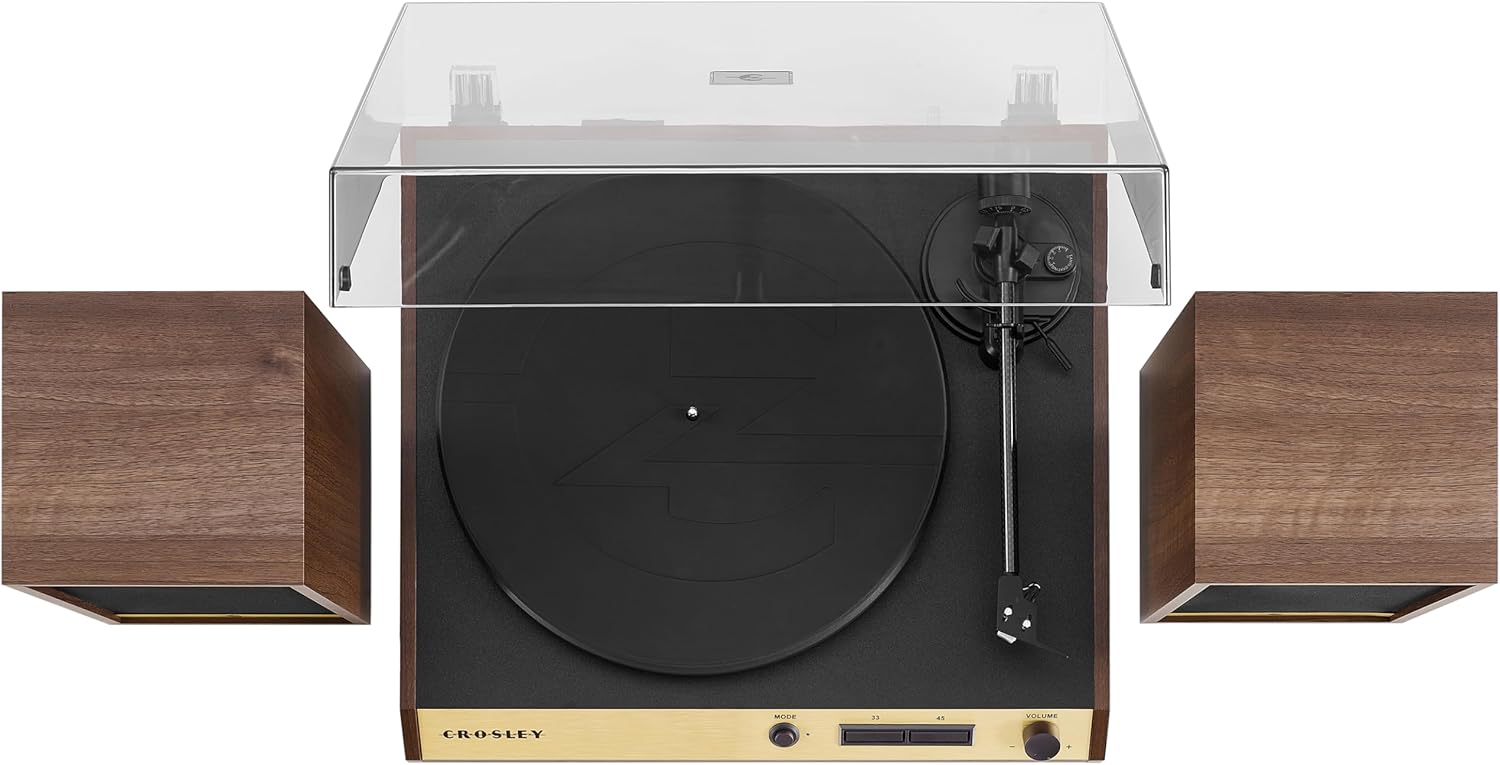 Walnut 2-Speed Belt-Drive Bluetooth Turntable with Speakers B652717