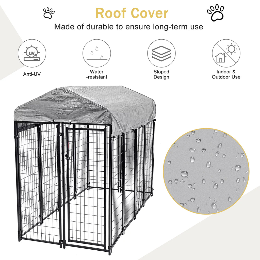 Heavy Duty Large Dog Kennel with UV Protection Waterproof Cover and Roof Metal Welded Dog Crate J55055