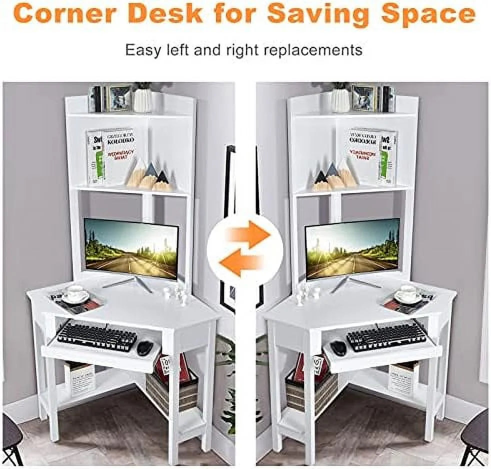 White Corner Desk with Hutch and Keyboard Tray Z676726