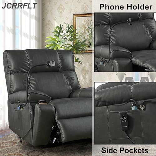 Oversized Leather Power Lift Recliner Chair with Cup Holder E81126