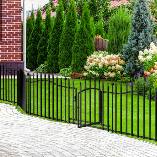 8 Panels Tall No Dig Garden Fence, 40in H x 18ft L, Reinforced Square Tube Rustproof Metal Fencing T718