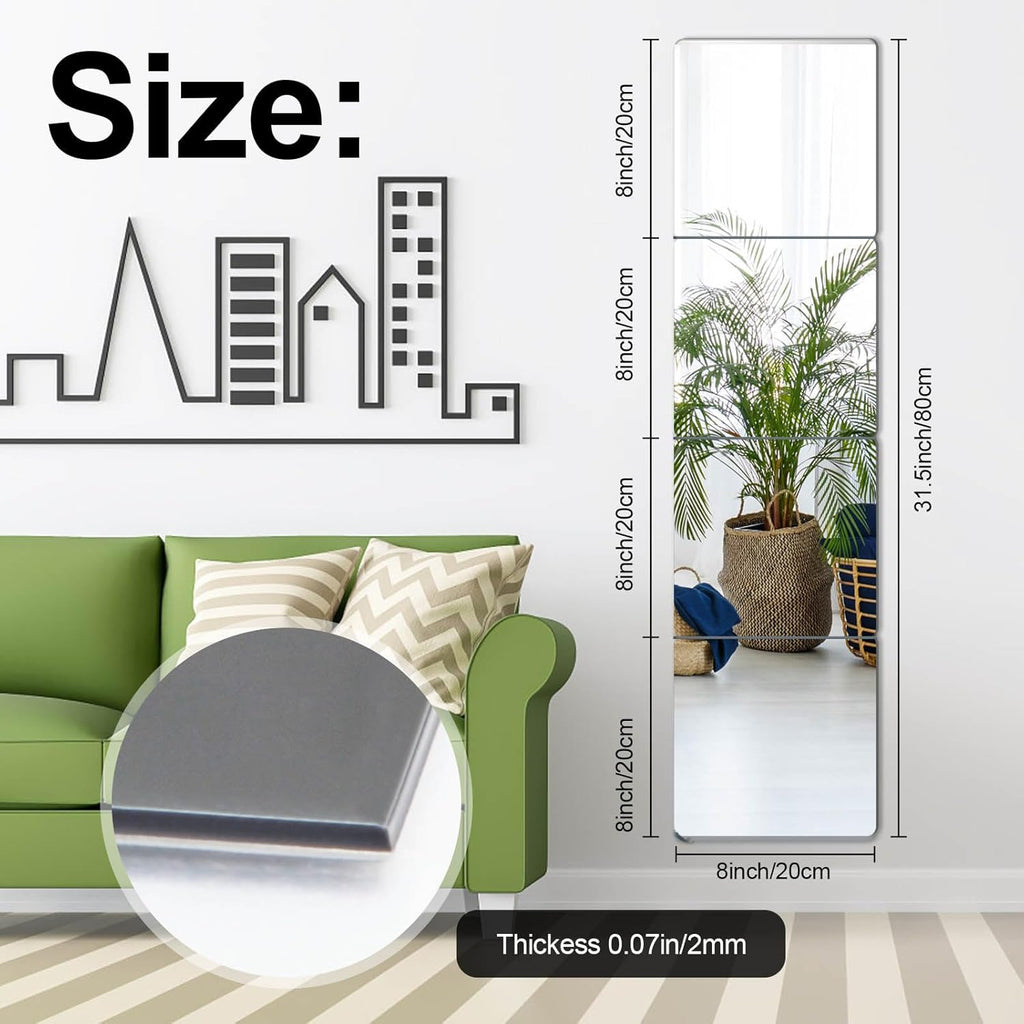 4 Pcs Self Adhesive Acrylic Square Mirror Tiles D892683