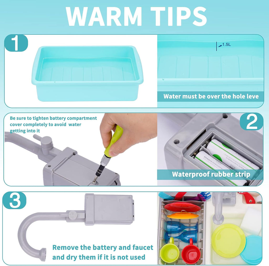 20 PCS Baby Bath Play Sink Toys, Electric Dishwasher Play Kitchen Set with Running Water H7625